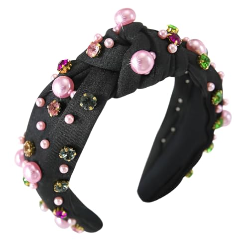 MAYCREATE® Headband for Women Knotted Pearl Rhinestone Jeweled Hairband Fashion Elegant Ladies Wide Top Knot Hair Bands Headpiece Holiday Outfits Gifts-Black MAYCREATE® Headband for Women Knotted Pearl Rhinestone Jeweled Hairband Fashion Elegant Ladies Wide Top Knot Hair Bands Headpiece Holiday Outfits Gifts-Black